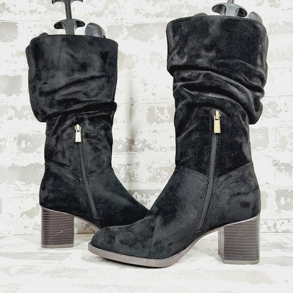 NEW Kenneth Cole Reaction Sonia Black Suede Leather Block Heeled Boots V558 - Picture 5 of 12